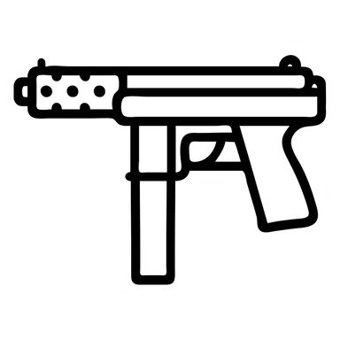 stylized Tec-9 gun, outlined, no fill, simple icon sticker