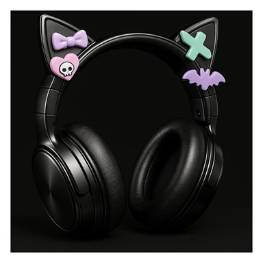 Add cute pastel goth hair clips to the cat ear headphones, keep the style and background as is. Maintain the original look and feel of the image. sticker