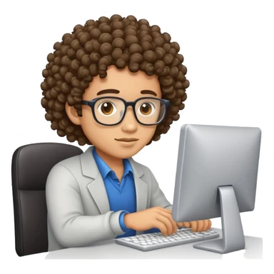 create me a emoji that software devopler on a computer lightskin man with curley hair  sticker