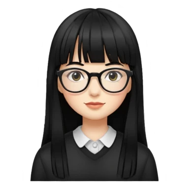lecture girl with straight bangs fringe long black color hair  sticker