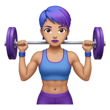 weight lift woman short blue purple har muscles bar is not growing from head sticker