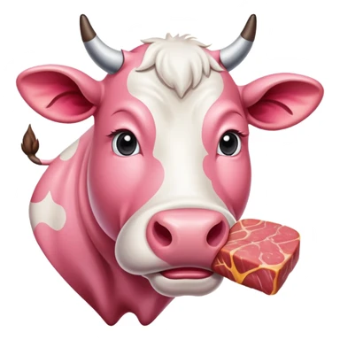 a pink cow painting a SPAM meat portrait landscape  sticker