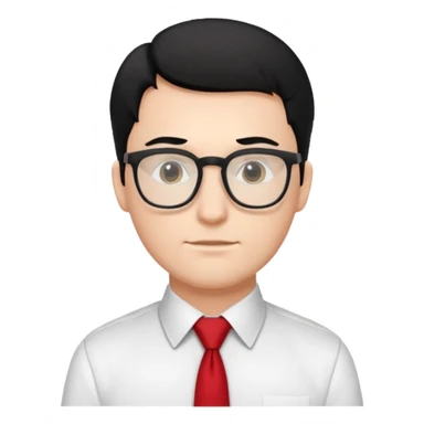 white man in white shirt, having red tie, black hair, wearing glasses sticker