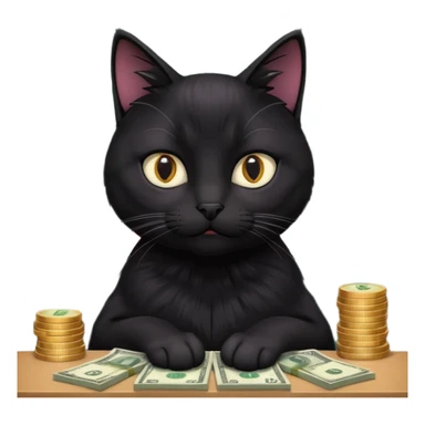 stock investing black and smart cat, with stock charts and money sticker