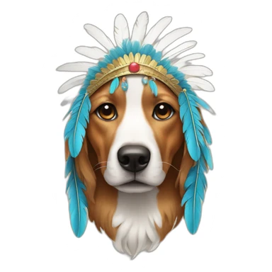Dog wearing feathered headdress sticker