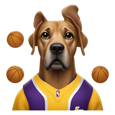 Dog wearing lakers gear.  sticker