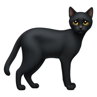 A petite, solid black sleek furred cat. Light yellow eyes. Black pointed tufts of long fur at only the very tip-top points of its ears. Fully body and no other color markings. Facing forward and standing with ears slightly tilted. sticker