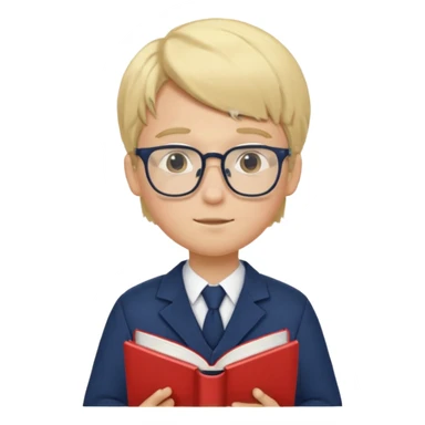 Boy student wearing uniform, glasses, hold book in front of their chest, blonde hair, white skin sticker