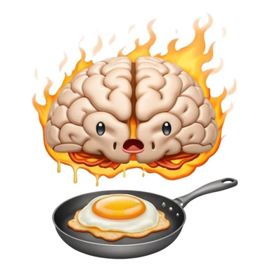 brain on fire with a pan with fried eggs sticker