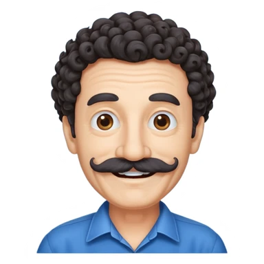 old guy with very curly dark hair and big blue  mustache sticker
