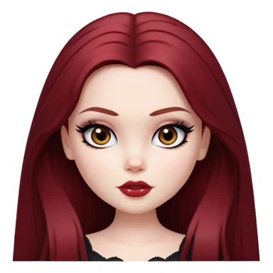 pretty bratz girl, pale skin, dark red hair,  long hair, brown eyes, black eyeliner sticker