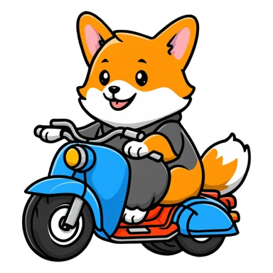 smiling corgi riding a motorcycle sticker