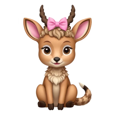 cute gazzelle with curly fur, sitting down, wearing a pink bow on its head.   sticker