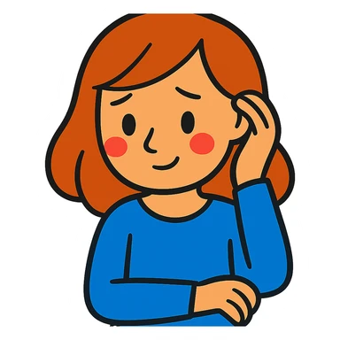 shy girl tucking her hair behind her ear, vibrant toon style sticker