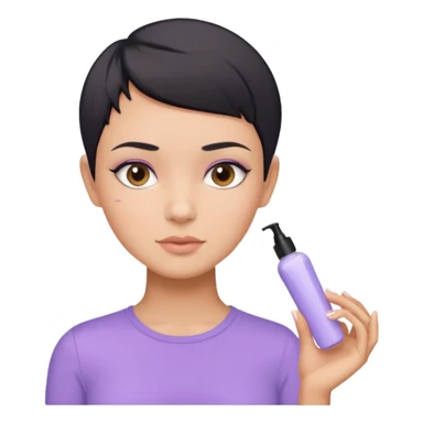 tan girl with pastel purple shirt with black hair & a pixie, doing her skin care sticker