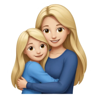 A beautiful mother with long brown hair hugging her cute 12yr old blonde hair daughter super happy sticker