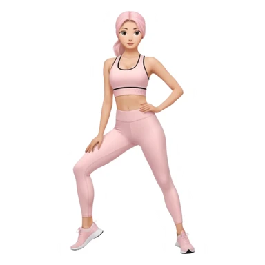 trendy yoga outfit emoji, matching sports bra and high-waisted leggings pastel pink, ribbed texture tiny logo, soft flexible fabric, modern empowering style sticker