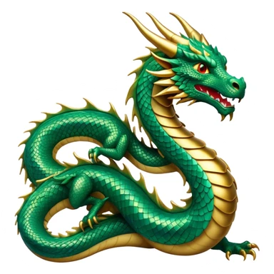 Cinematic Noble Dragon Portrait Emoji, Poised and majestic, with a sinuous, elongated body covered in intricately detailed, shimmering scales in hues of emerald and gold, and piercing, fiery eyes that reflect ancient wisdom; rendered with lifelike texture and natural highlights, high shine, intelligent and formidable, styled with an aura of mythic power, focused and attentive, soft glowing outline, capturing the essence of a legendary dragon that appears ready to soar out of the screen with timeless authority! sticker