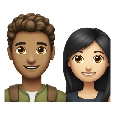 Long  brown hair woman blue eyes with man with olive skin with short black hair happy together  sticker