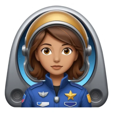 woman with brown hair and brown eyes.  space ship captain sticker