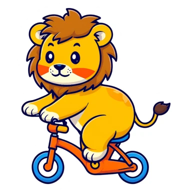 lion riding a bike, cartoon sticker style sticker