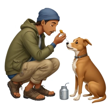 a homeless man licking dogs feet sticker
