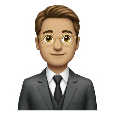 lawyer in suit with brown hair and brown eyes and gold glasses sticker