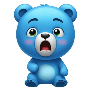 Funny blue bear being scared and holding face  sticker