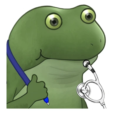Make the baby oil bottle look like a doctor with a stethoscope or medical hat, in the green bufo frog meme style, no background. sticker