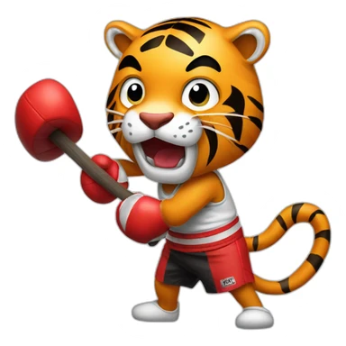 Tiger boxing holding axe sticker