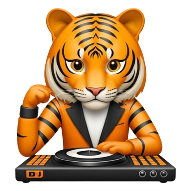 Un tigre enfadado con una mesa de dj . Lo quiero más profesional con unos audífonos y cara de astuto  sticker