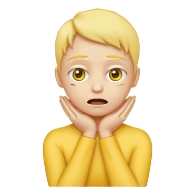 Yellow face emoji strangling itself with 2 arms crossed and hands saround neck and eyes looking up slightl sticker