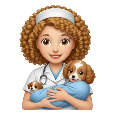 curly nurse holding baby dog sticker