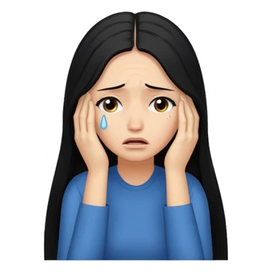 emoji of a woman with long black hair, head in hands, overwhelmed, tears sticker
