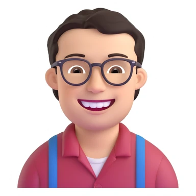 smiling dark-haired man with glasses, big teeth, standard male haircut, rural farmer sticker