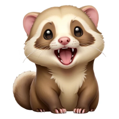 Cinematic Cute Yawning sable ferret Portrait Emoji, Head tilted slightly with an exaggerated, wide-open yawn, showcasing a long, flexible body with a plush fur in soft brown and cream, droopy, drowsy eyes, and a relaxed expression, Simplified yet irresistibly endearing features, highly detailed, glowing with a soft, cozy natural glow, high shine, relaxed yet expressive, stylized with a dash of whimsical charm, soft glowing outline, capturing the essence of a sleepy yet affectionate sable ferret that seems ready to curl up for a nap! sticker