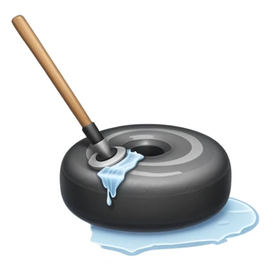 please, An icon featuring the curling rink, with its distinctive circles and a vibrant crowd in the stands. Snowflakes fall outside the arena, and bright lights illuminate the ice. a close-up curling stone sliding across the ice, with a broom nearby. Transparent background. sticker