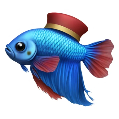 Betta fish blue with a small hat sticker