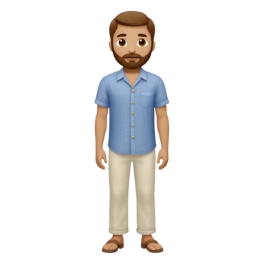 Chico moreno, pelirrojo, barba, camisa lino y pantalón blanco cuerpo entero sticker