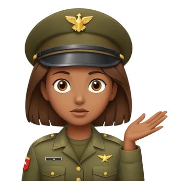 brown-skinned girl in army attire with brown hair, shrugging sticker