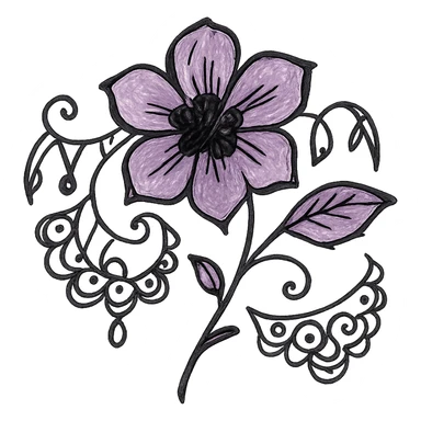 gothic flower, sketchy, whimsical, gothic lace accents, black and purple sticker
