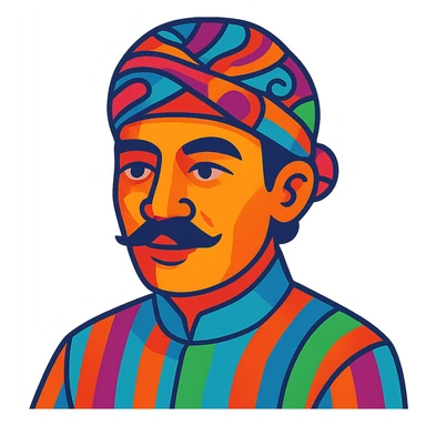 colorful vibrant toon style portrait of a Javanese man wearing a blangkon sticker
