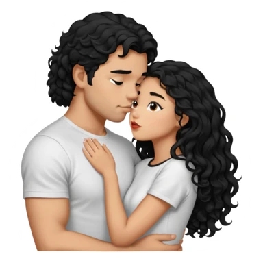 a strong man with short STRAIGHT black hair kissing a shorter girl with long black curly hair sticker