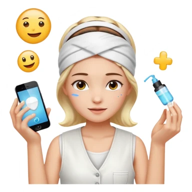 Clean girl aesthetic emoticons, apply skincare products, headband, glowing skin, white vest, soft lighting sticker