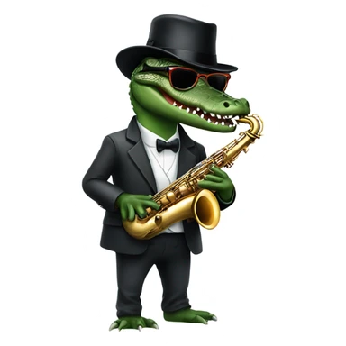 Gator with sunglasses and a bowler hat playing the saxophone  sticker
