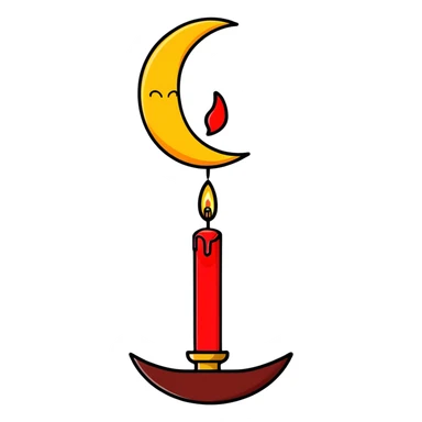 dripping red candle in a gold holder with a crescent moon in the background sticker