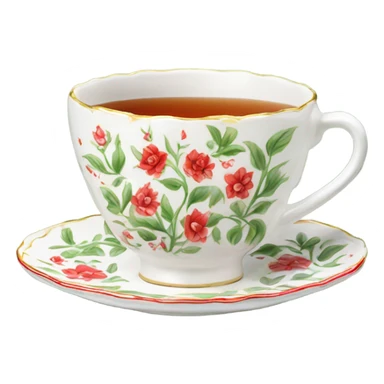 Tea floral red and white china cup sticker