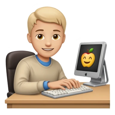 focused programmer typing on keyboard, apple style emoji sticker