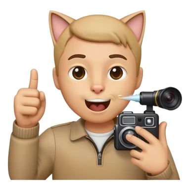 We need an emoji, where he takes a cam, a thumb comes out of his mouth, and he blows a cat out, then a little finger flies out of the cam sticker