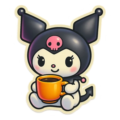 Kuromi character drinking coffee sticker